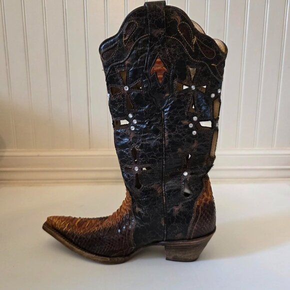 Corral Genuine Python Cutout Rhinestone Western Boots | Snip Toe | Size 7.5 - Picture 6 of 8